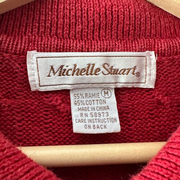 Vintage Michelle Stuart Red Knit Polo Sweater Embroidered Crest Short Sleeve Med - Picture 4 of 7